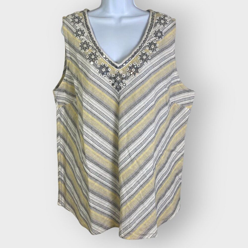 Soft Surroundings Womens Nissi Beach Gauze Tank | 2X/3X | Mellow Yellow | Boho